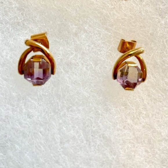RARE Ametrine (aka Bolivianite) set in solid gold pierced earrings